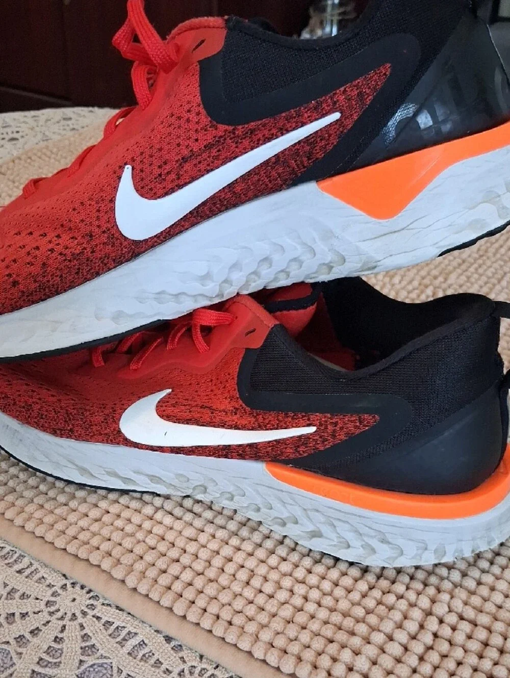 Nike Men’s Red and Black Athletic Running Shoes with White Swoosh